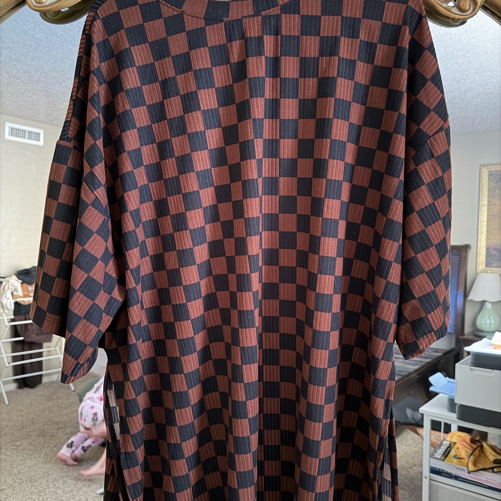 Dressed in LALA Malone Ribbed Biker Set in Mocha Checkerboard
